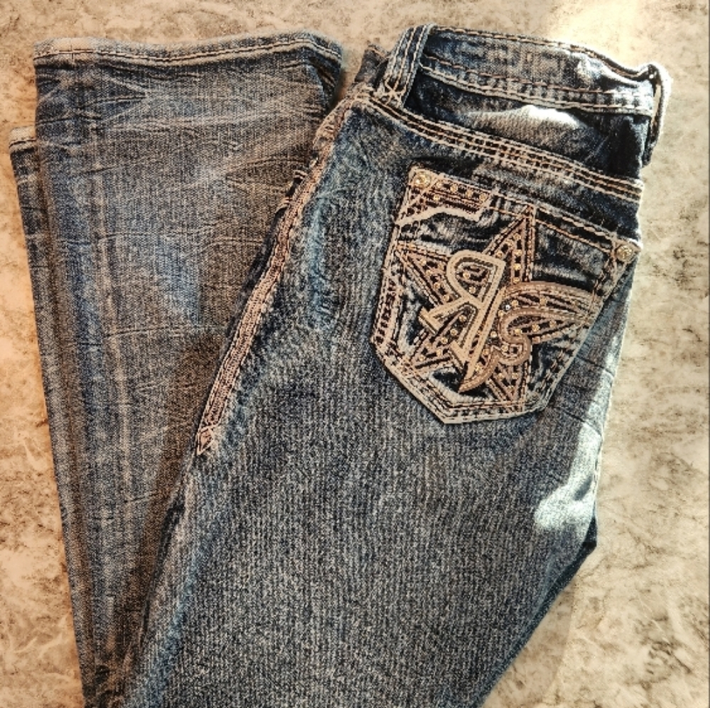 Rock Revival Blue Jeans with Embroidered Back Pocket